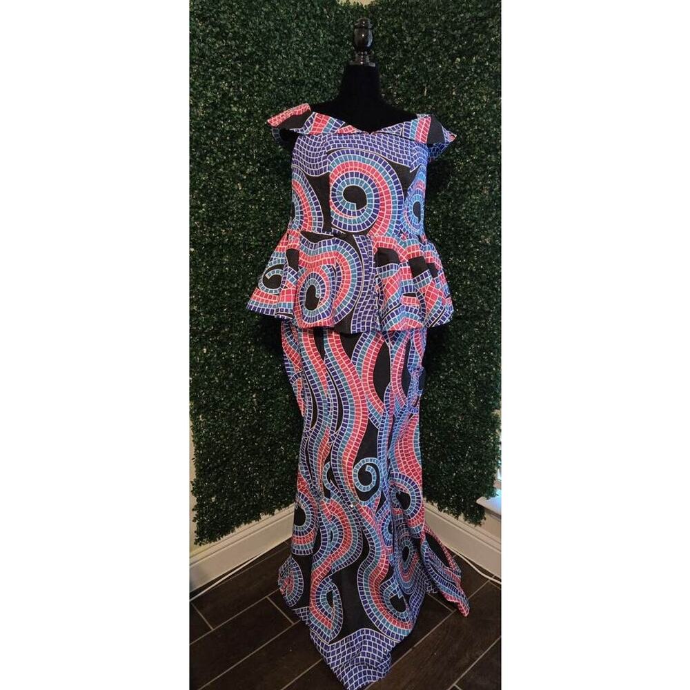 Handmade African Print Design Two-Piece Mermaid Dress Set, 14-16, New